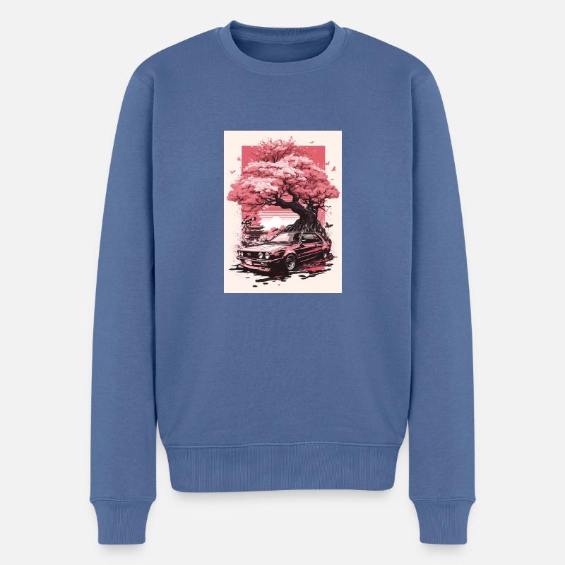 Vintage Sakura Kirschblüten Baum Auto - Männer Premium Bio Pullover - Taubenblau