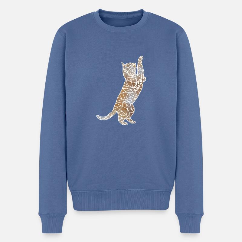 Geometrische spielende Katze - Männer Premium Bio Pullover - Taubenblau