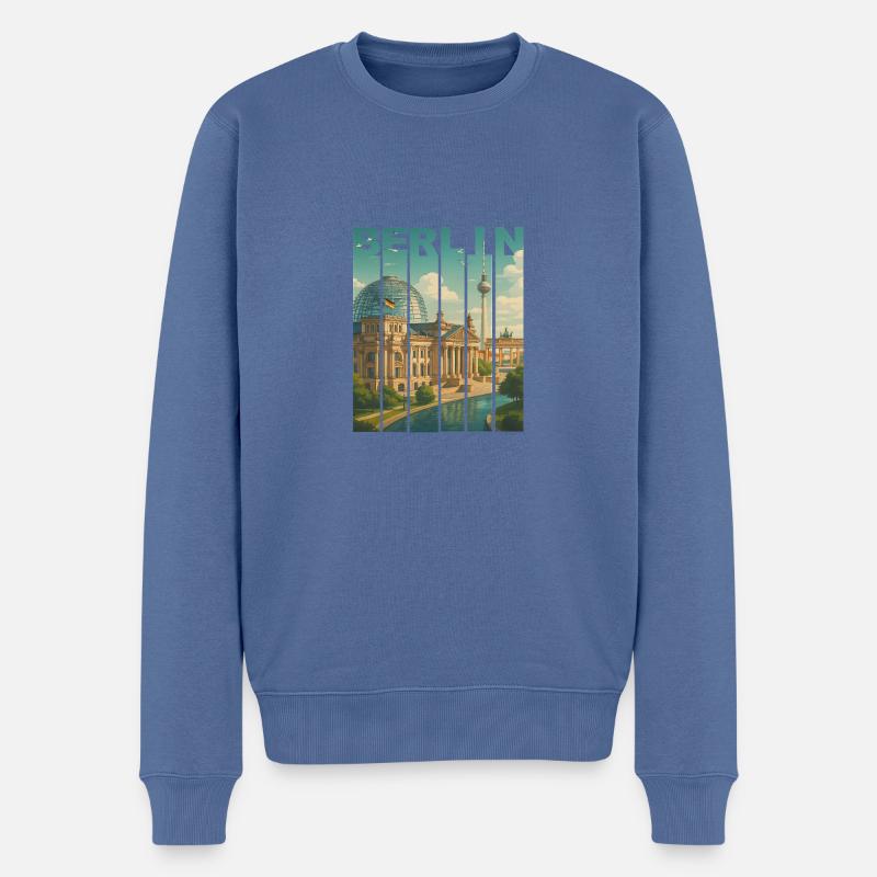 Skyline Shirt Berlin - Männer Premium Bio Pullover - Taubenblau