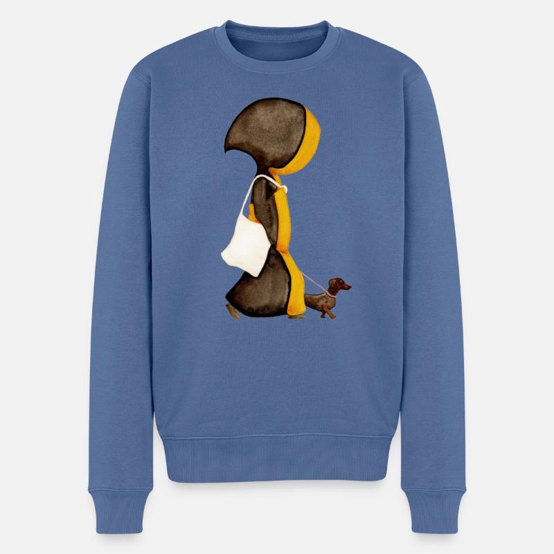 Münchner Kindl mit Jutebeutel und Dackel - Männer Premium Bio Pullover - Taubenblau