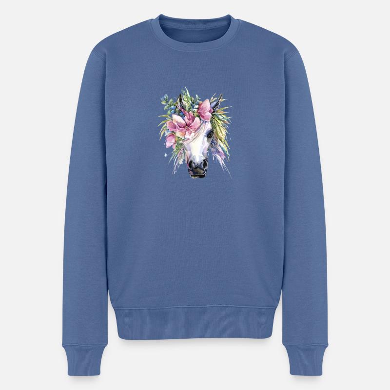 cheval fleurs licorne - Pull Premium bio Homme - bleu pigeon