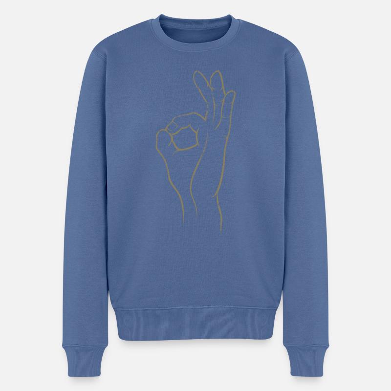 Perfekt! Super! Exzellent! - Hand im Loch - Männer Premium Bio Pullover - Taubenblau