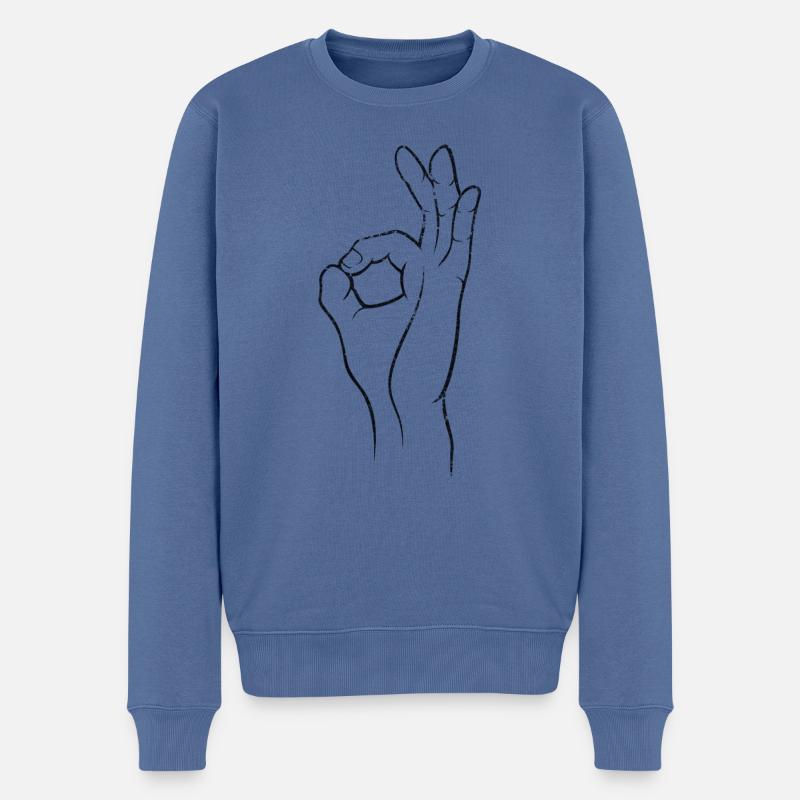 Perfekt! Super! Exzellent! - Hand im Loch - Männer Premium Bio Pullover - Taubenblau