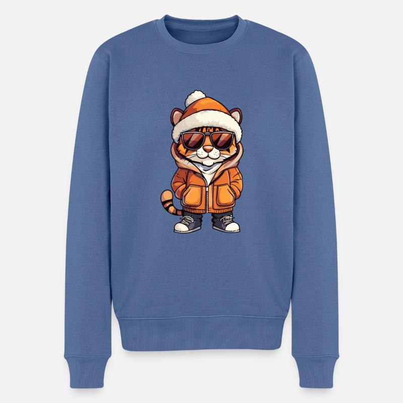 Tiger Winter - Männer Premium Bio Pullover - Taubenblau