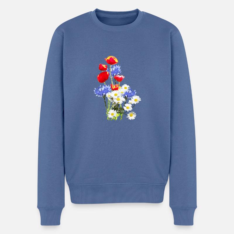 Mohn-Kornblumen-Margerite - Männer Premium Bio Pullover - Taubenblau