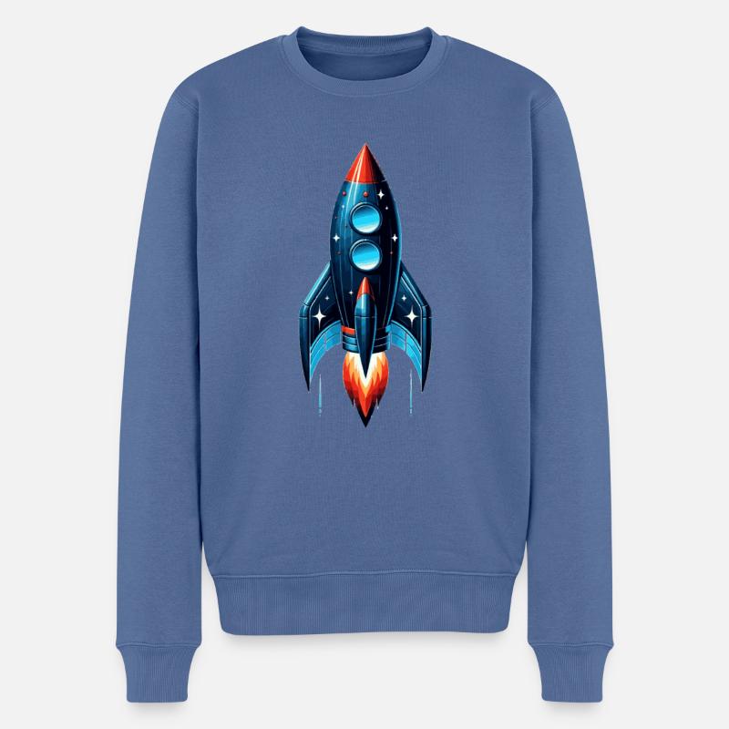 Rakete mit Sternen | Spaceship - Männer Premium Bio Pullover - Taubenblau