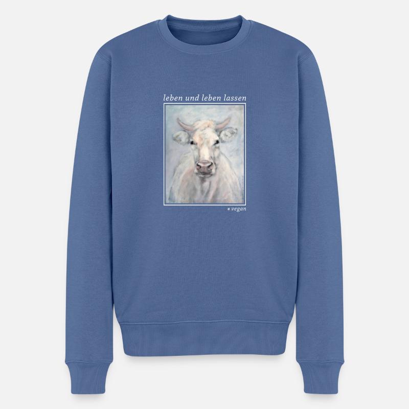 Kuh-Portrait - vegan - Männer Premium Bio Pullover - Taubenblau