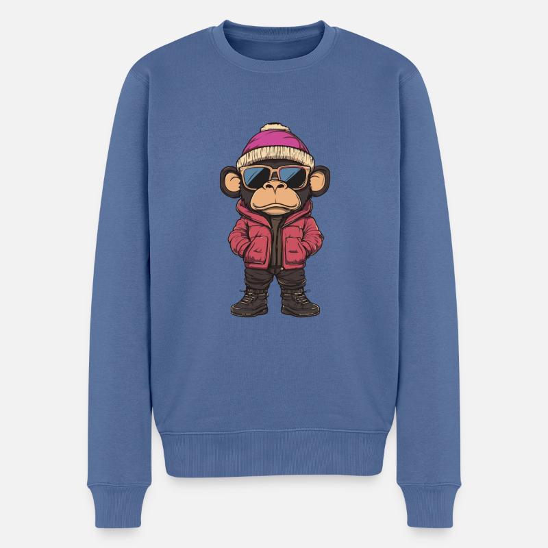 Affe Winter - Männer Premium Bio Pullover - Taubenblau