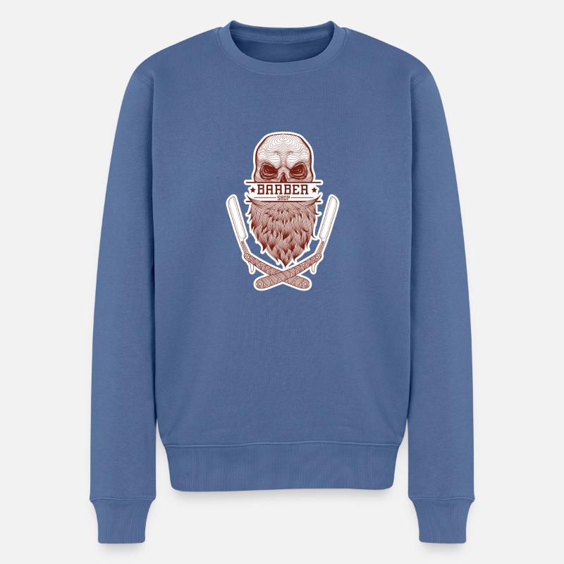 Ein Totenkopf mit Bart, umrahmt von Rasierklingen. - Männer Premium Bio Pullover - Taubenblau