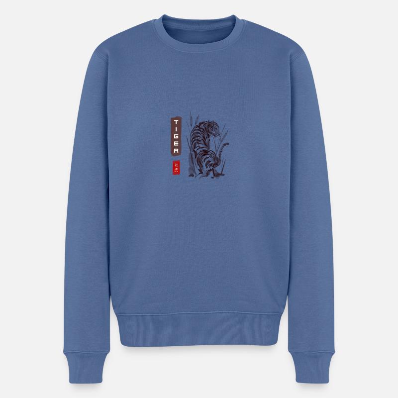 Tiger in klassisch asiatischem Style - Männer Premium Bio Pullover - Taubenblau