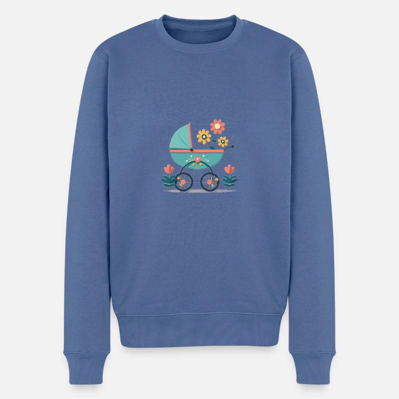 Poussette fleurie 7 - Pull Premium bio Homme - bleu pigeon