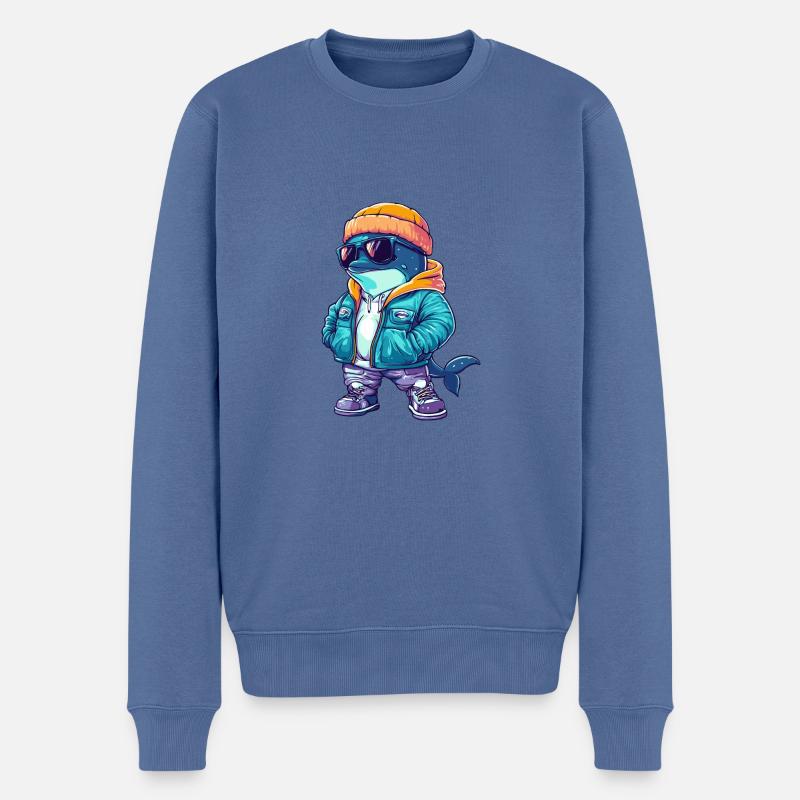 Delfin Winter - Männer Premium Bio Pullover - Taubenblau