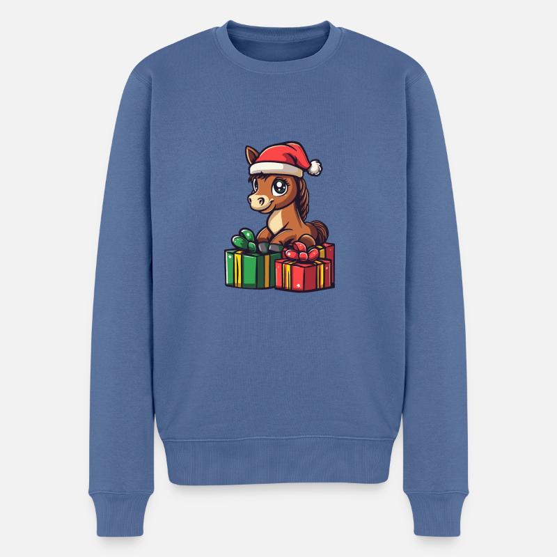 Pferd Weihnachten Comic Geschenke - Männer Premium Bio Pullover - Taubenblau