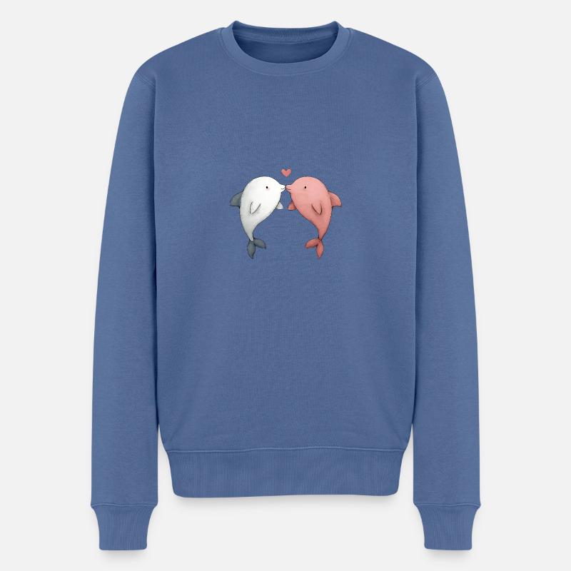 Delfin Paar Boyfriend Girlfriend - Männer Premium Bio Pullover - Taubenblau