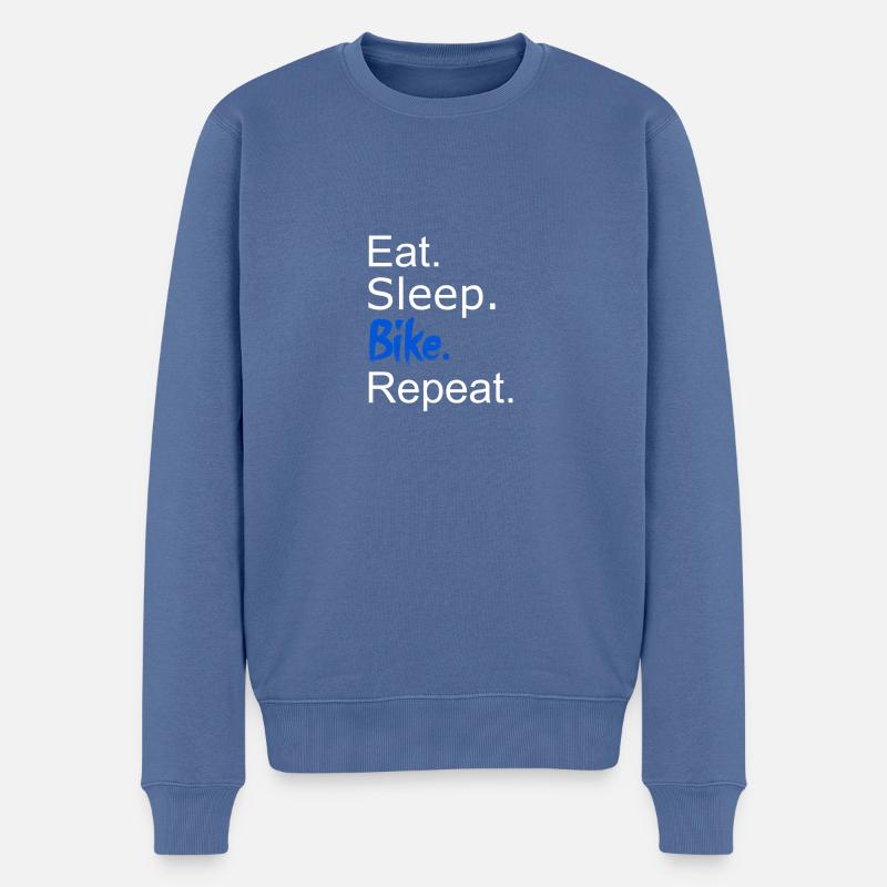 manger. dormir. bicyclette. répéter. - Pull Premium bio Homme - bleu pigeon