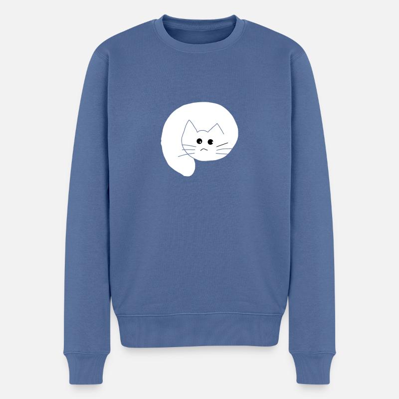 Chat blanc 1 - Pull Premium bio Homme - bleu pigeon