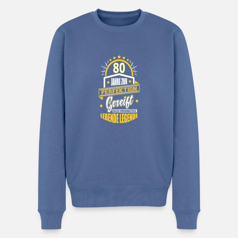 80 - Männer Premium Bio Pullover - Taubenblau