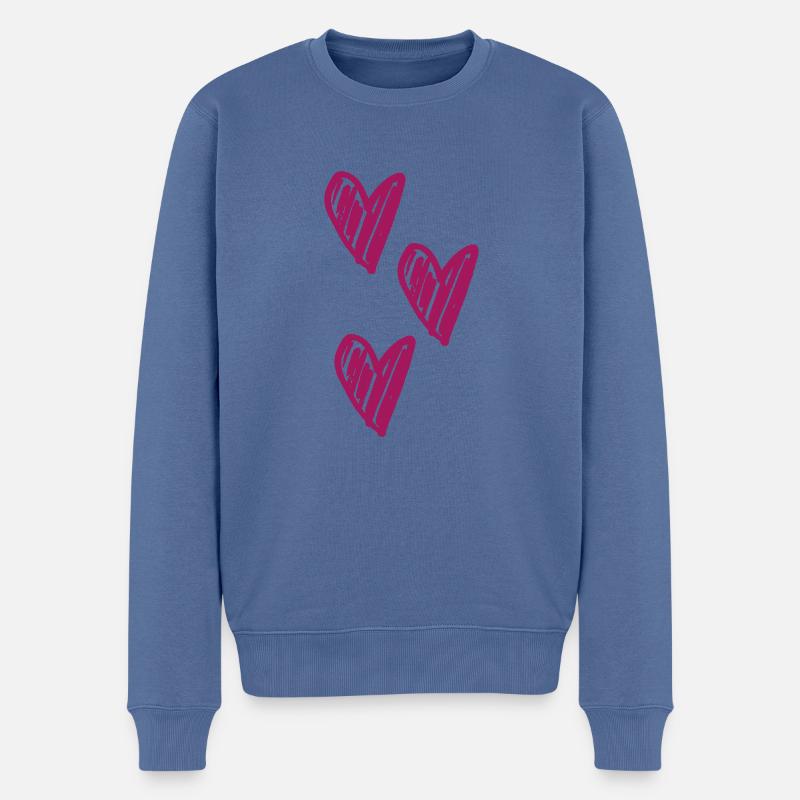 Herz Herzen Muster - Männer Premium Bio Pullover - Taubenblau