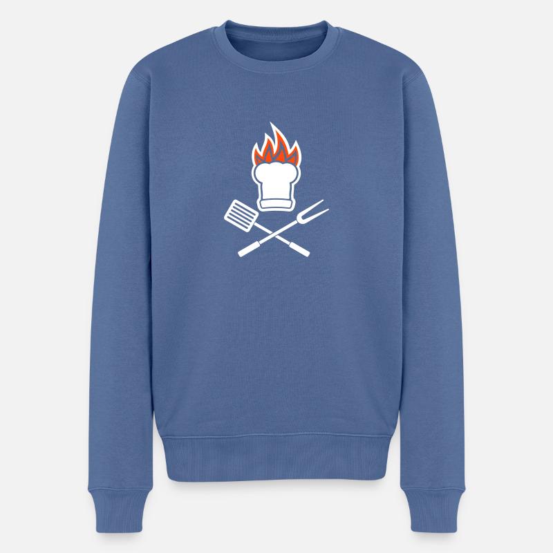 Grillmeister - Männer Premium Bio Pullover - Taubenblau