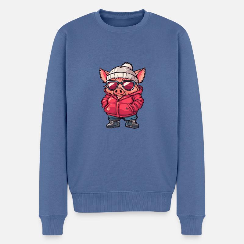Schwein Winter Wildschwein - Männer Premium Bio Pullover - Taubenblau