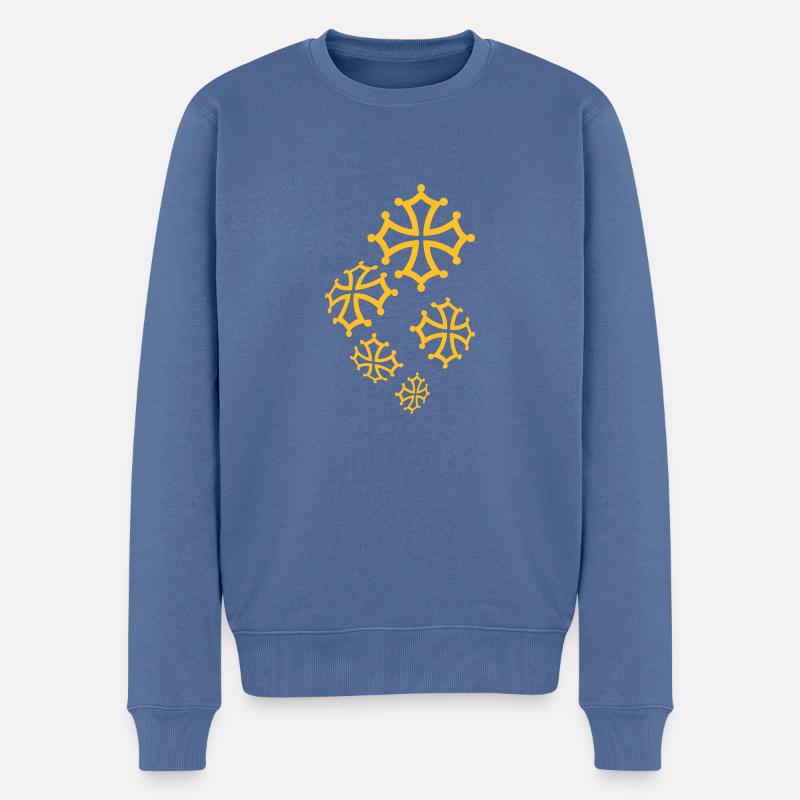 Croix du Pays Occitan - Pull Premium bio Homme - bleu pigeon