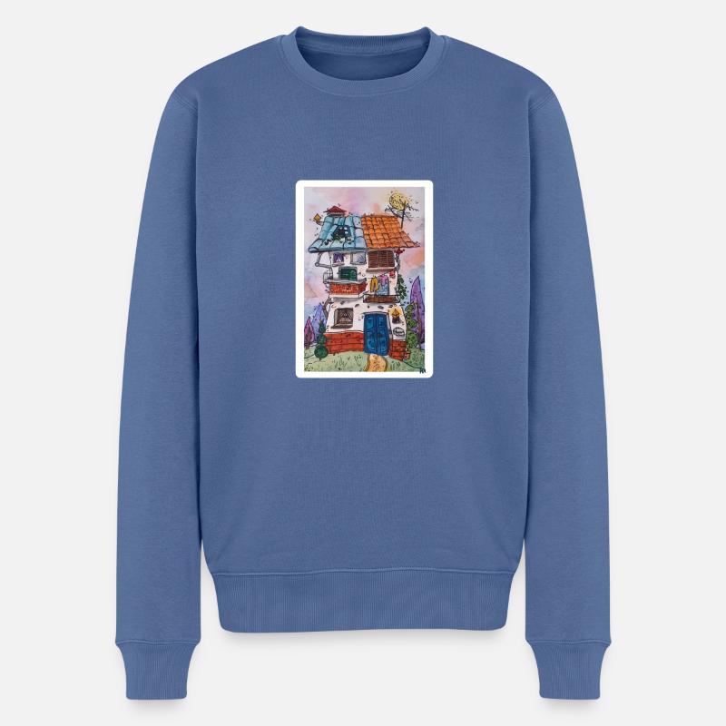 Aquarell - Haus - Männer Premium Bio Pullover - Taubenblau