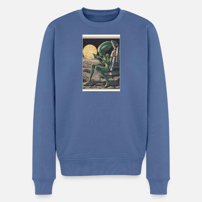 Mondlandschaft Alien am Rauchen - Männer Premium Bio Pullover - Taubenblau