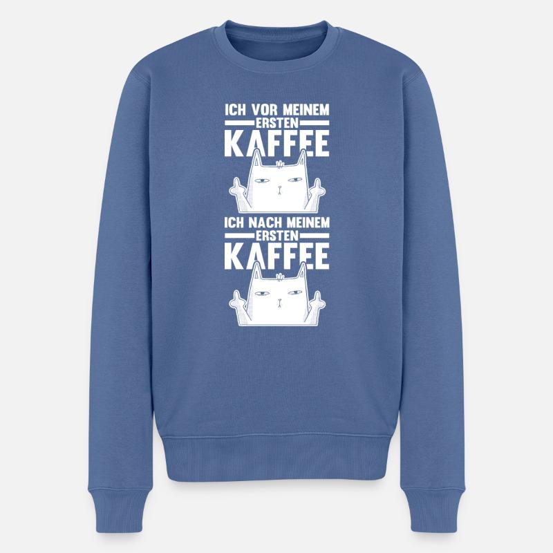 Chat avant mon premier café - Pull Premium bio Homme - bleu pigeon