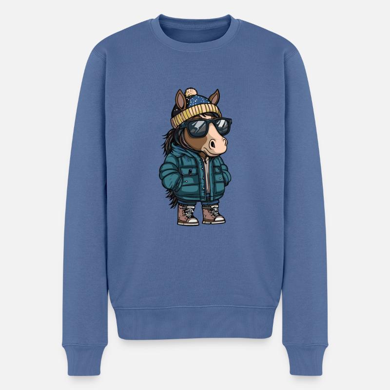 Pferd Winter - Männer Premium Bio Pullover - Taubenblau