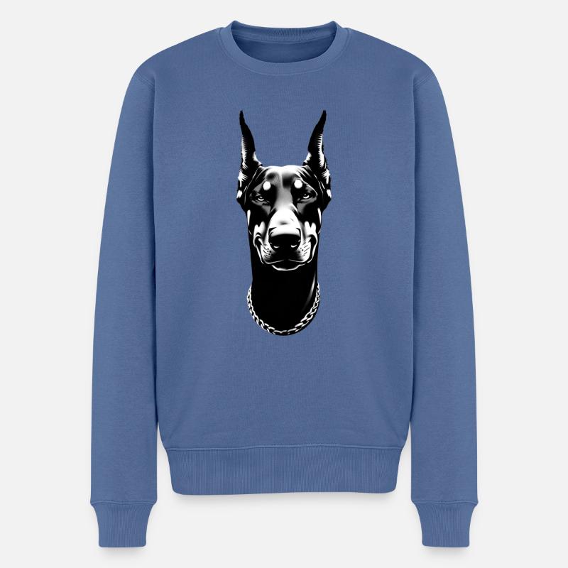 Dobermann | Hundegesicht grinsender Kampfhund - Männer Premium Bio Pullover - Taubenblau