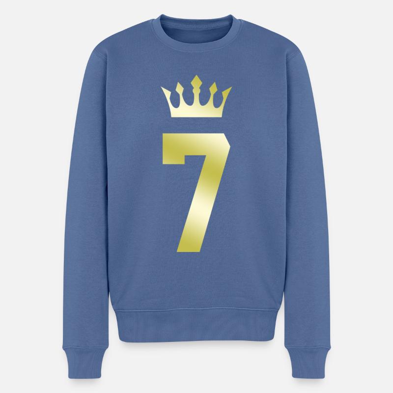 7 Couronne numérique - Pull Premium bio Homme - bleu pigeon