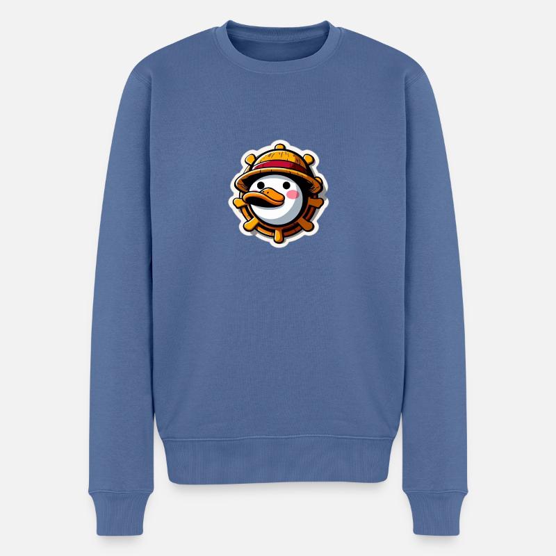 Ente mit Strohhut - Männer Premium Bio Pullover - Taubenblau