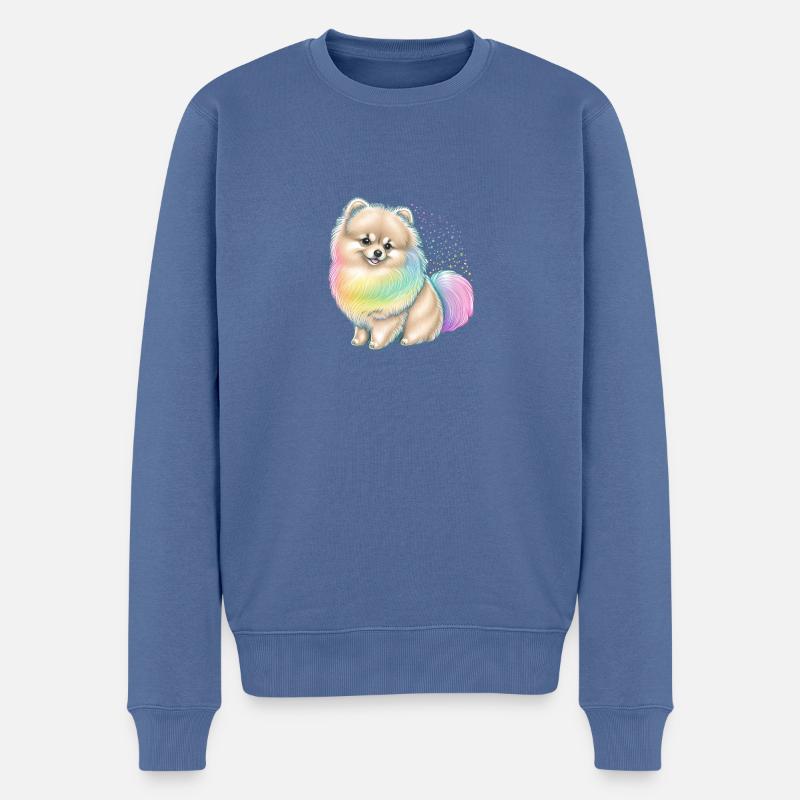 Pomeranian Zwergspitz Regenbogen - Männer Premium Bio Pullover - Taubenblau