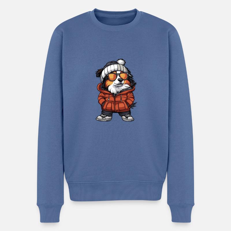 Border Collie Hund Winter - Männer Premium Bio Pullover - Taubenblau