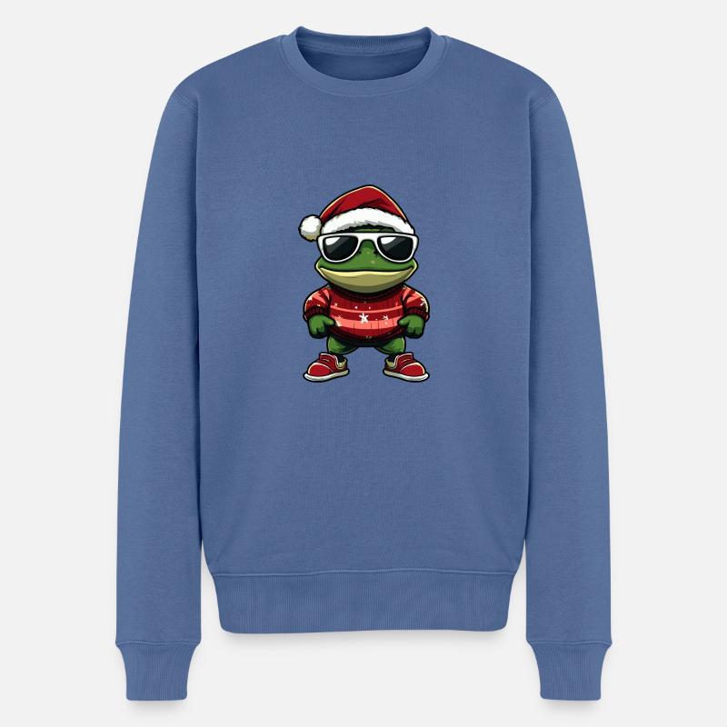 Frosch Weihnachten Cool X-Mas - Männer Premium Bio Pullover - Taubenblau