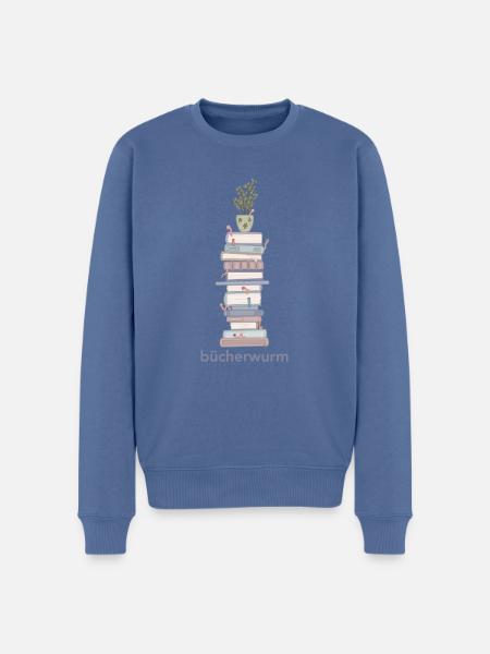 Bücherwurm - Männer Premium Bio Pullover - Taubenblau