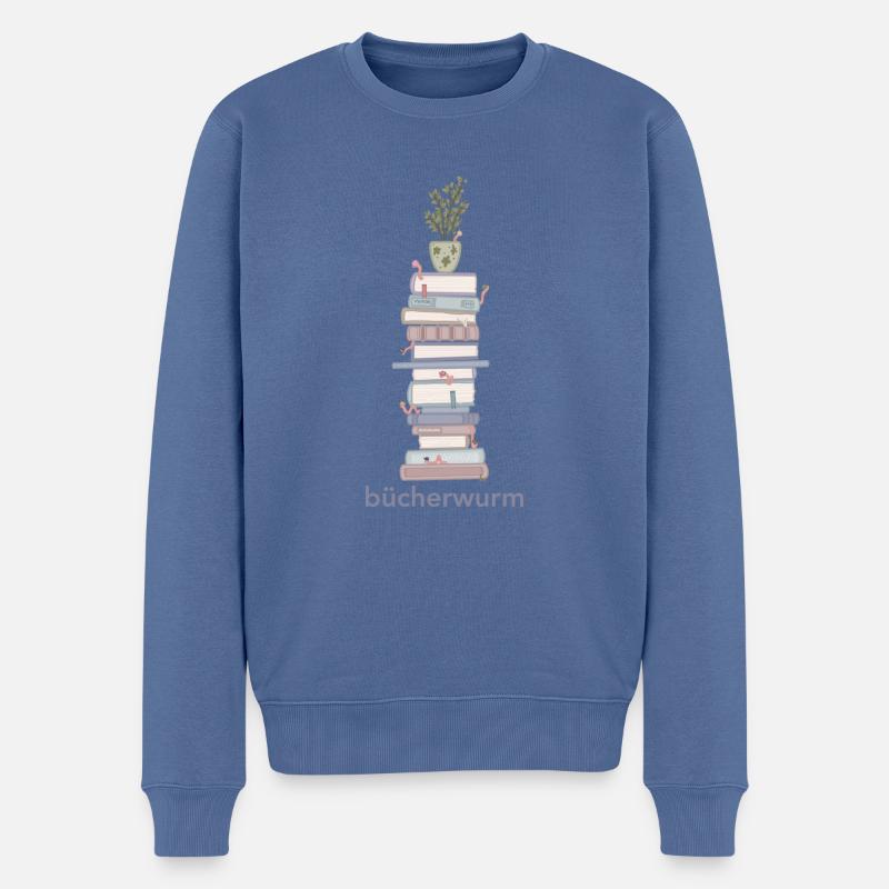 Bücherwurm - Männer Premium Bio Pullover - Taubenblau