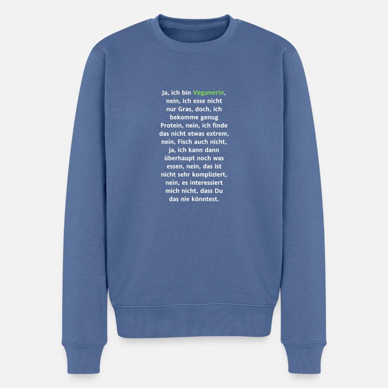 Ja, ich bin Veganerin [black] - Männer Premium Bio Pullover - Taubenblau