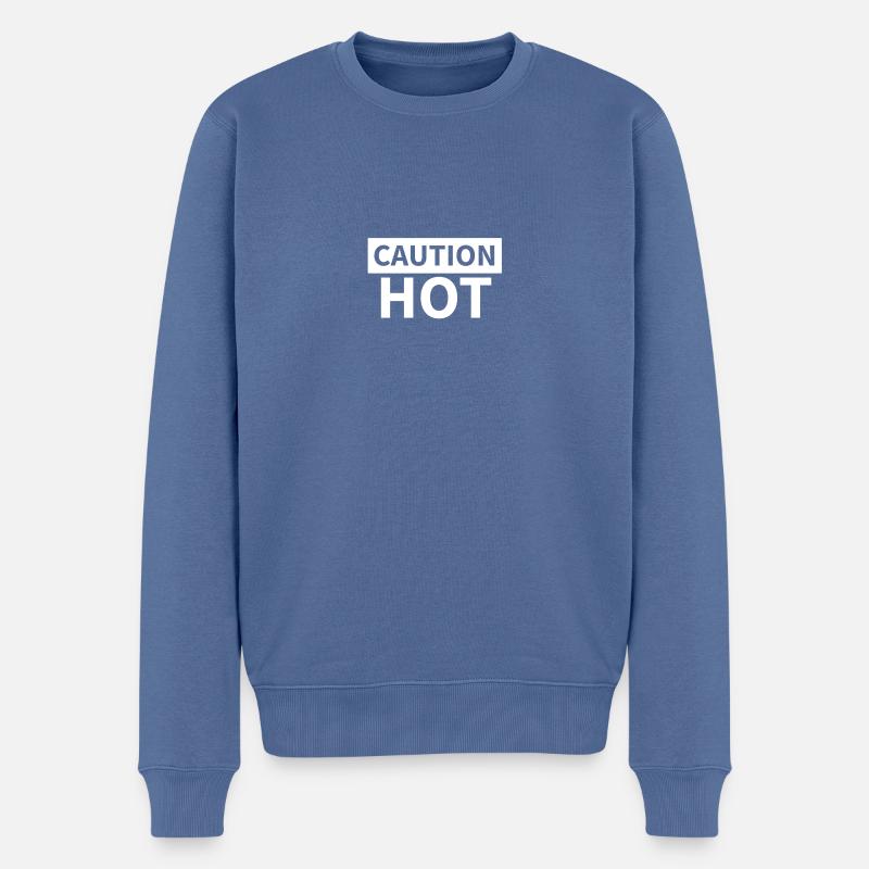 CAUTION HOT white - Männer Premium Bio Pullover - Taubenblau