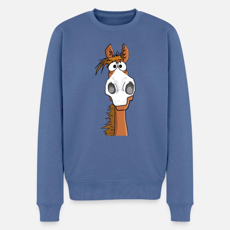 Verrücktes Pferd schaut überrascht - Männer Premium Bio Pullover - Taubenblau