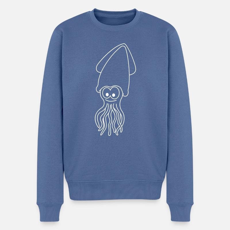 Tintenfisch Comic Tier - Männer Premium Bio Pullover - Taubenblau