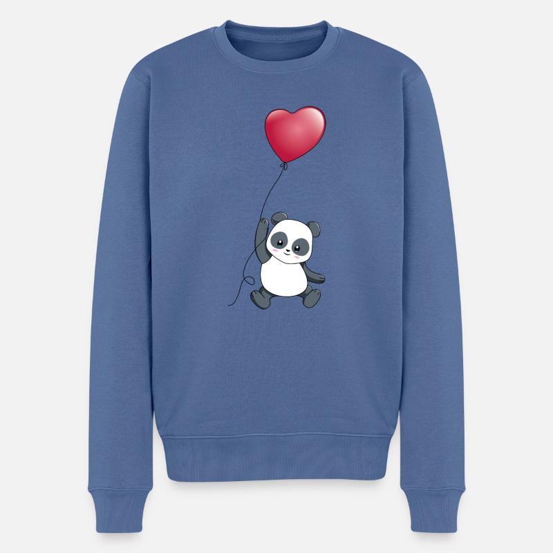 Panda Herz - Männer Premium Bio Pullover - Taubenblau