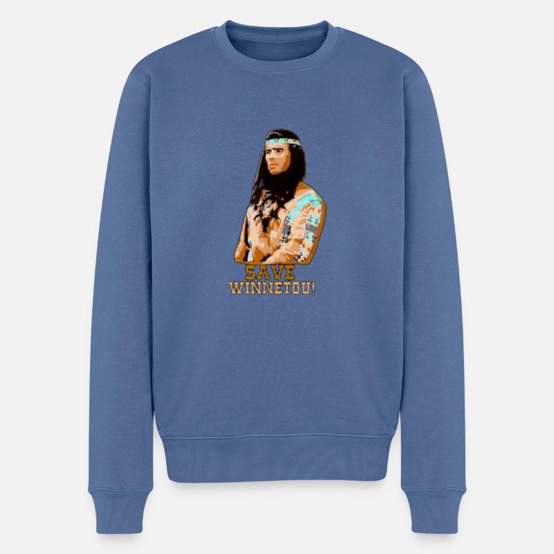 save winnetou,winnetou,indianer,illustration - Männer Premium Bio Pullover - Taubenblau