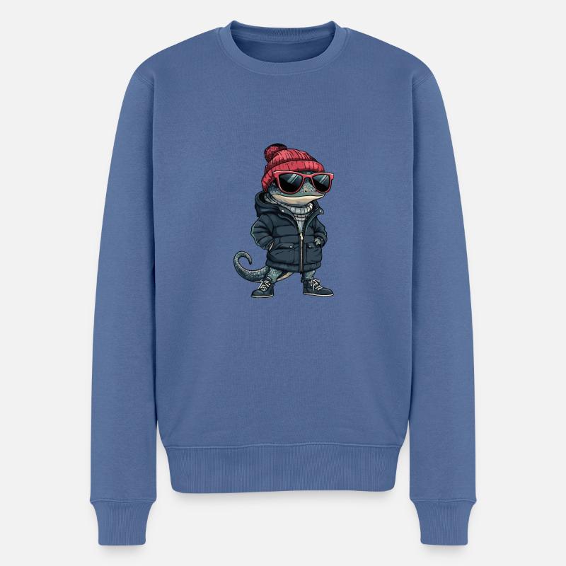 Echse Winter - Männer Premium Bio Pullover - Taubenblau
