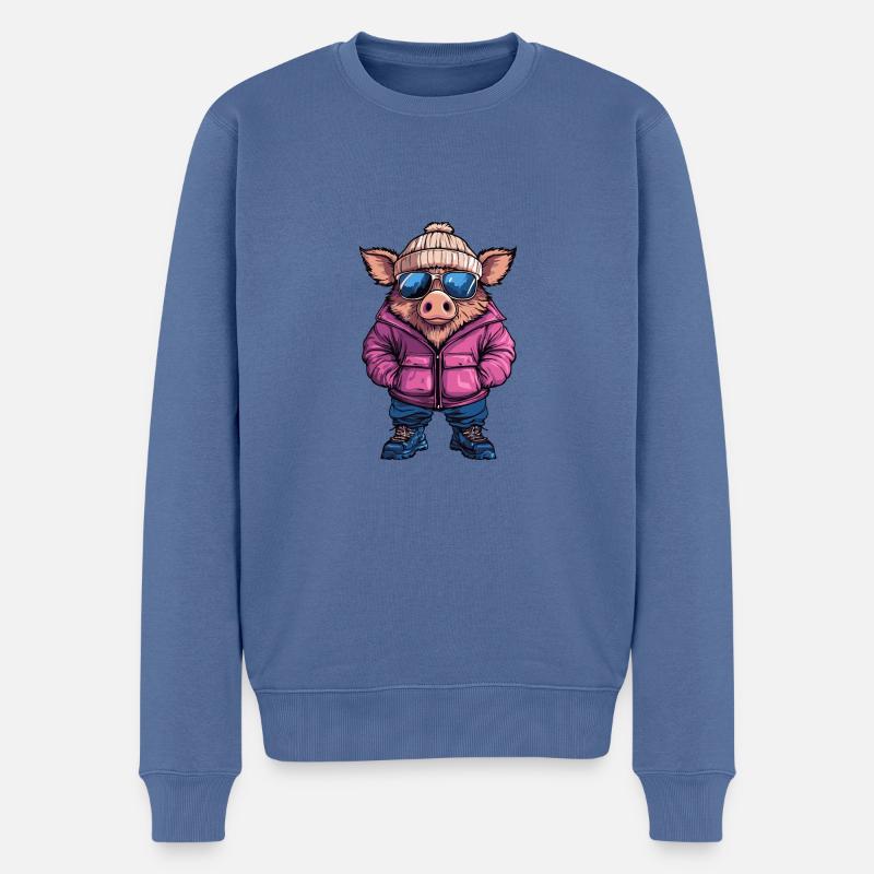 Schwein Winter Comic Wildschwein - Männer Premium Bio Pullover - Taubenblau