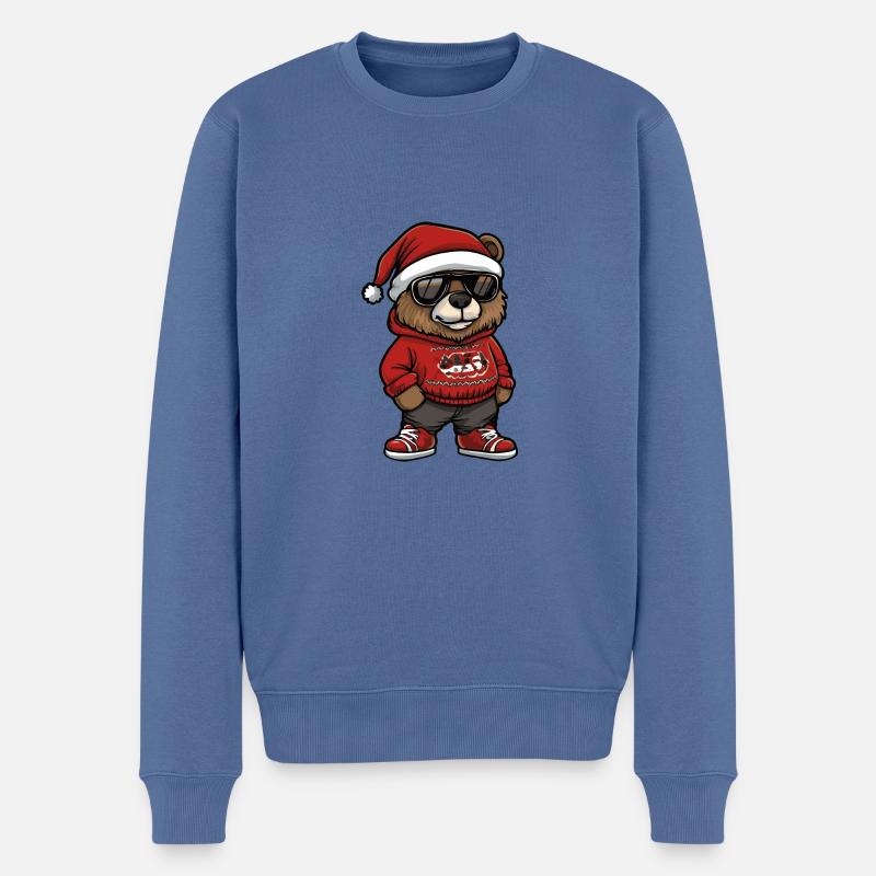 Ours Noël Cool Noël - Pull Premium bio Homme - bleu pigeon