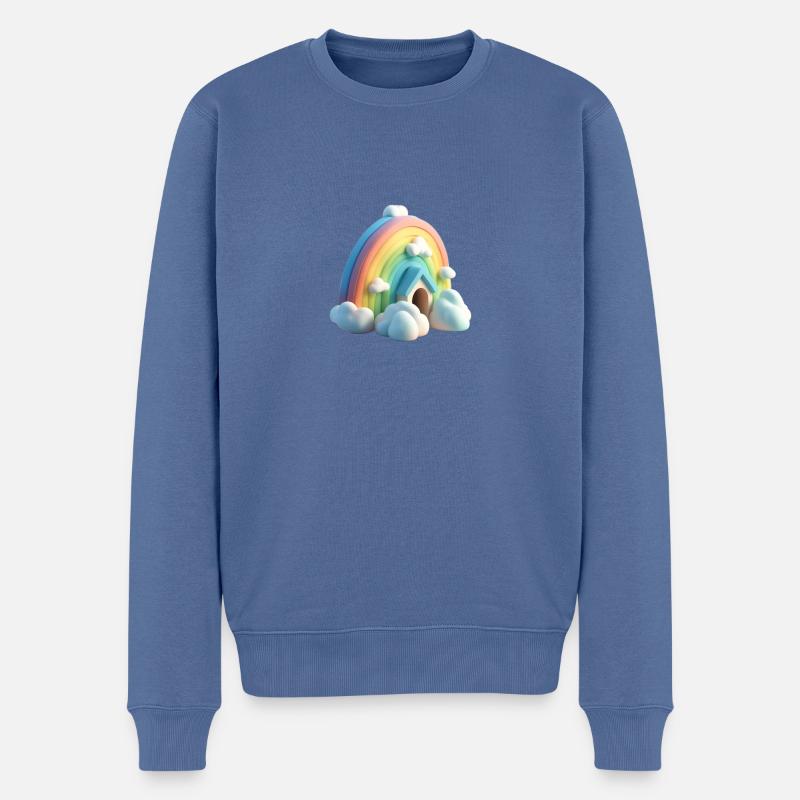 Arc-en-ciel avec maison - Pull Premium bio Homme - bleu pigeon