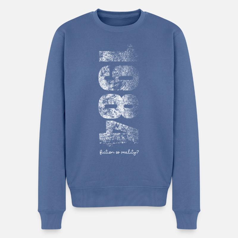 1984 - fiction or reality - Orwell - Männer Premium Bio Pullover - Taubenblau