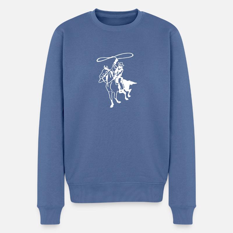 Cowboy mit Lasso - Männer Premium Bio Pullover - Taubenblau