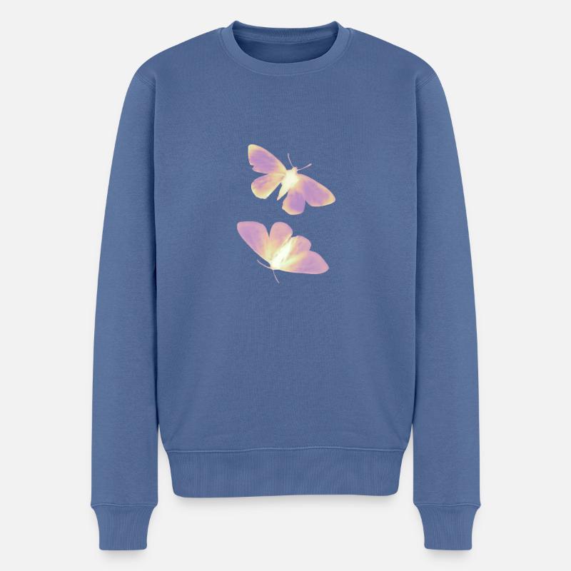 Schmetterling gelb/rosa - Männer Premium Bio Pullover - Taubenblau